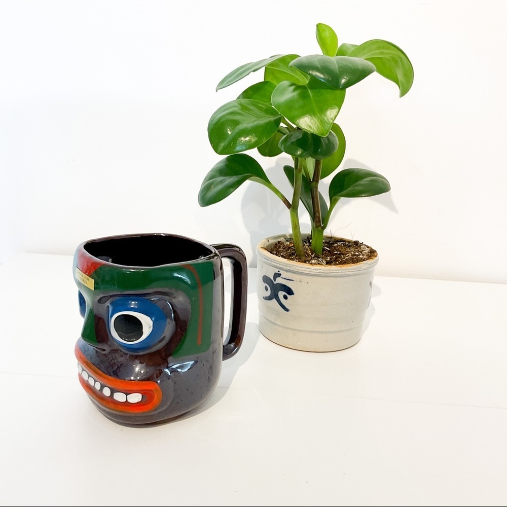 VINTAGE 70s Northwest Coast Art Face Mug Jasper Canada Japan Totem Ceramic